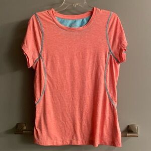 Moving Comfort Workout Tee Size XL Coral Pink with Blue Stitching